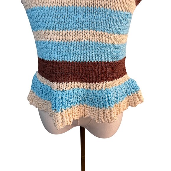 2/$30 ZARA Medium Striped Sleeveless Knit Top Brown/Beige/Blue - Picture 9 of 14